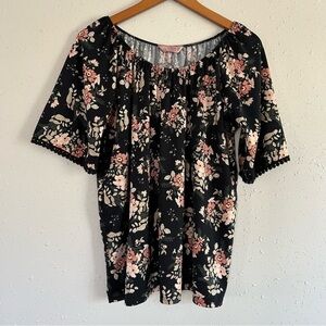 🦋 SJS Black Pink Floral Off the Shoulder Short Sleeve Blouse 1X